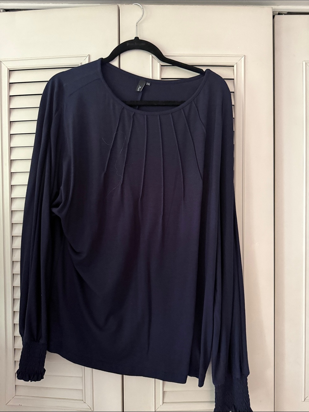 Navy Pleated-Front Long Sleeve Tee - Lightweight Everyday